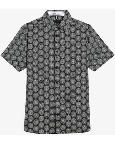Ted Baker Pearsho Geometric-print Stretch-cotton Shirt - Grey