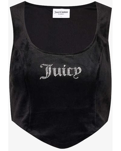 Juicy Couture Camina Rhinestone-embellished Velour Top - Black