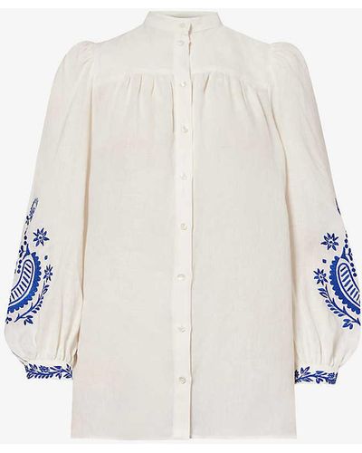 Weekend by Maxmara Carnia Brand-embroidered Regular-fit Linen Shirt - White