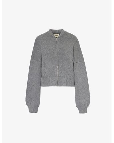 Khaite Rhea Zip-through Wide-sleeve Stretch-cashmere Jacket - Grey