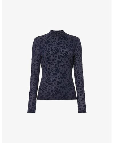 Whistles Floral-pattern High-neck Stretch-mesh Top - Blue