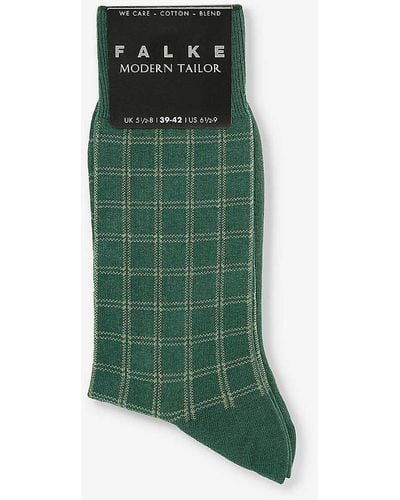 FALKE Modern Tailor Check-pattern Cotton-blend Socks - Green