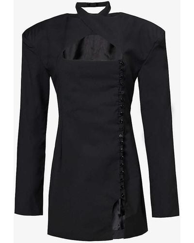 AVAVAV Padded-shoulder Square-neck Stretch-cotton Mini Dress - Black