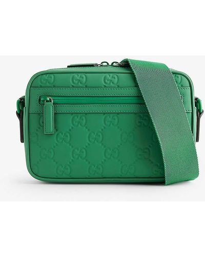 Gucci Debossed-branding Large Leather Cross-body Bag - Green