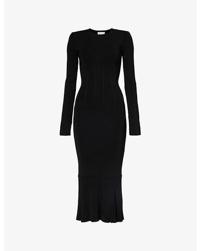 Galvan London Atlanta Pleated-hem Knitted Midi Dress - Black