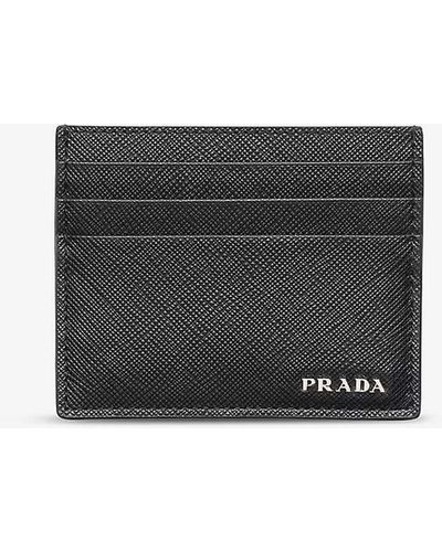 Prada Logo-plaque Saffiano Leather Card Holder - Grey