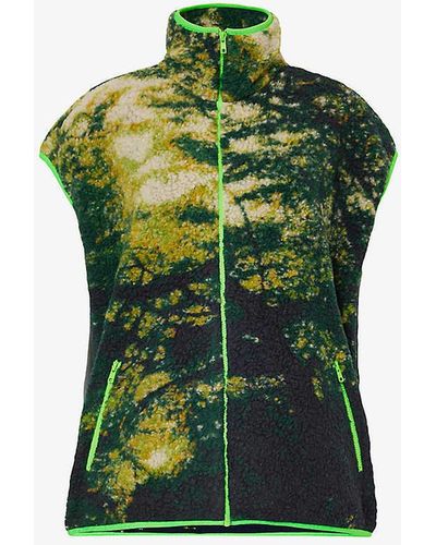 Conner Ives Graphic-intarsia Funnel-neck Fleece Gilet - Green