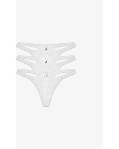 Cou Cou Intimates Pack Of Three Pointelle Mid-rise Organic-cotton Thong - White