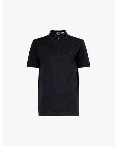 Polo Ralph Lauren Logo-embroidered Zip-collar Stretch-cotton-piqué Polo Shirt X - Black