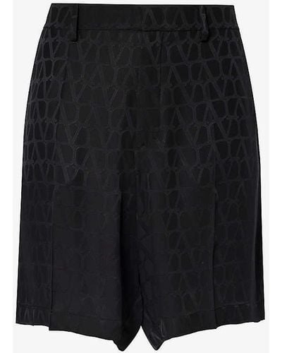 Valentino Garavani Vlogo Jacquard-pattern Silk Shorts - Black