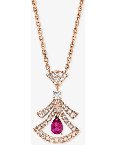 BVLGARI Divas' Dream 18ct Rose-gold, 0.46ct Brilliant-cut Diamond And Rubellite Pendant Necklace - Pink