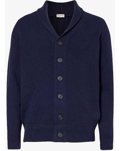 John Smedley Shawl-lapel Relaxed-fit Cashmere And Wool-blend Cardigan - Blue