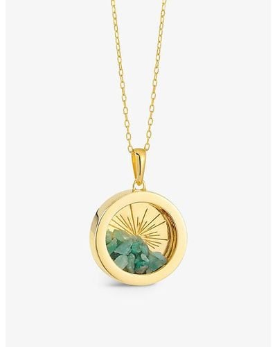 Rachel Jackson Sunburst Amulet Medium 22ct Gold-plated Sterling Silver And Emerald Necklace - Metallic