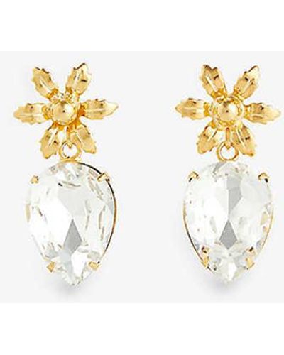 Lelet Flora 14ct Yellow -plated Metal And Swarovski Crystal Drop Earrings - White