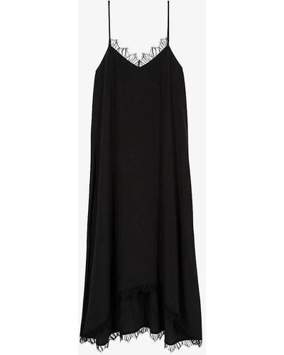 The Kooples Lace-embroidered Slim-fit Silk Midi Dress X - Black