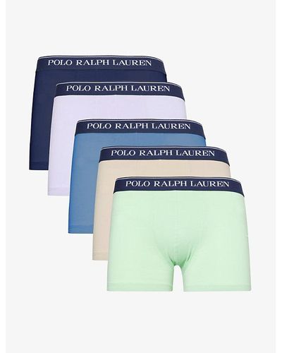 Polo Ralph Lauren Logo-waistband Pack Of Five Stretch-cotton Trunk - Blue