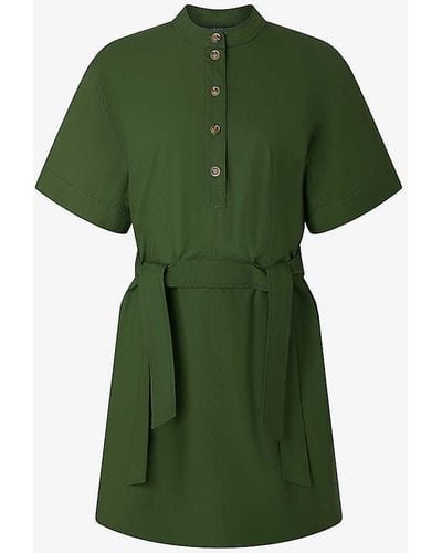 Soeur Wanda Belted Cotton Mini Dress - Green