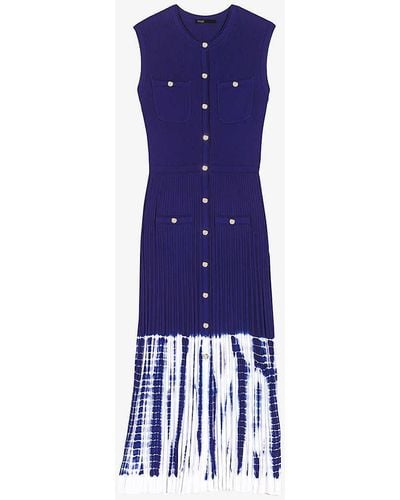 Maje Tie-dye Pleated Knitted Midi Dress - Blue