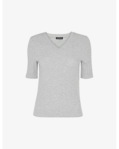 Whistles V-neck Ribbed Stretch-knit Top - Gray
