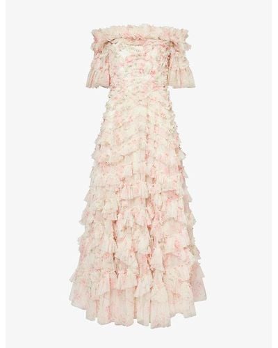 Needle & Thread Lana Floral-print Recycled-nylon Maxi Dress - Pink