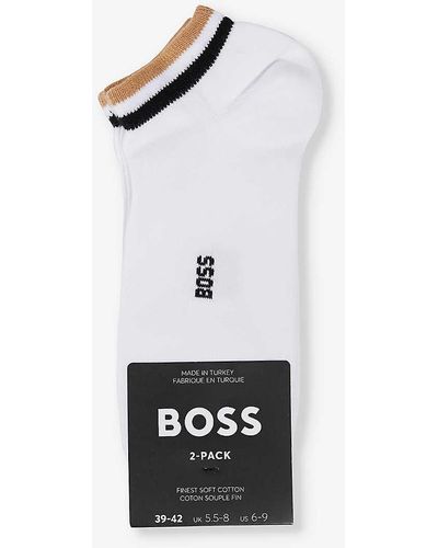BOSS Logo-print Cotton-blend Knitted Socks Pack Of Two - White