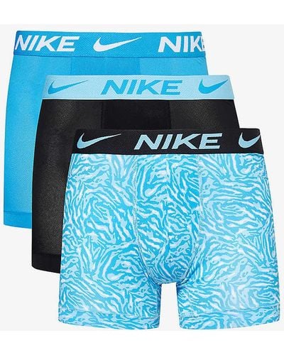 Nike Logo-waistband Pack Of Three Recycled Polyester-blend Boxer Briefs - Blue