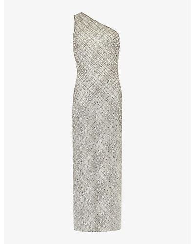 Ro&zo Asymmetric Beaded And Sequin Woven Maxi Dress - Grey