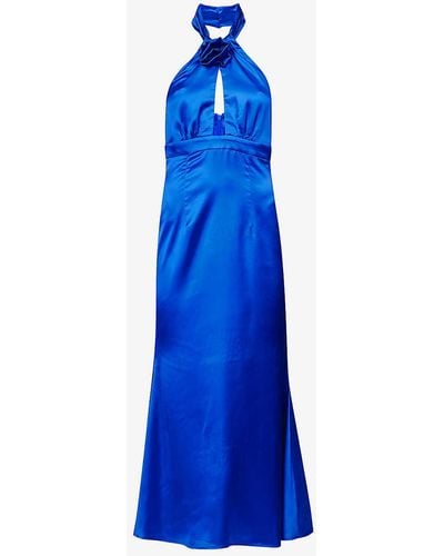 Amy Lynn Flower-appliqué Stretch-woven Maxi Dress - Blue