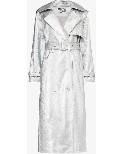 Amy Lynn Snake-effect Faux-leather Trench Coat - White