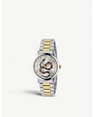 Gucci Ya1264075 G-timeless Stainless Steel And Gold-plated Watch - White