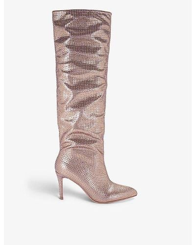 Carvela Kurt Geiger Stand Out Crystal-embellished Woven Heeled Boots - Brown