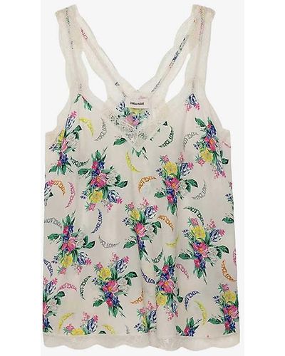 Zadig & Voltaire Chou Floral-print Lace-embroidered Woven Camisole Top - White