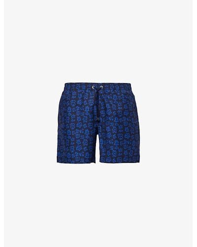 Sunspel Floral-print Regular-fit Recycled-polyester Swim Shorts X - Blue