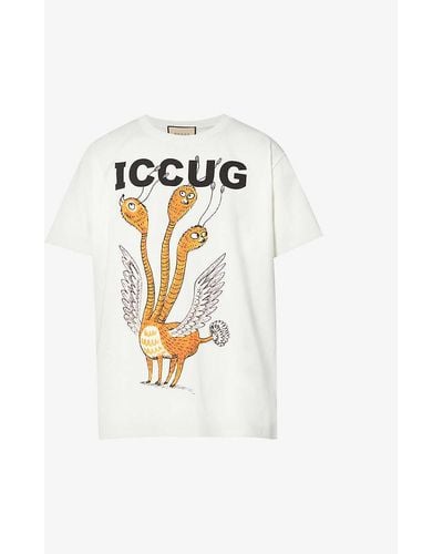 Gucci Iccug 3 Heads Cotton-jersey T-shirt - White