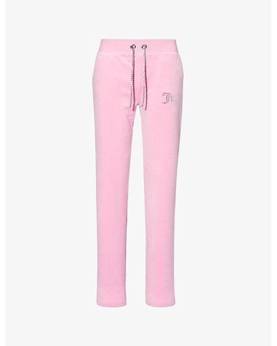 Juicy Couture Rhinestone-embellished Straight-leg Mid-rise Velour jogging Bottom - Pink