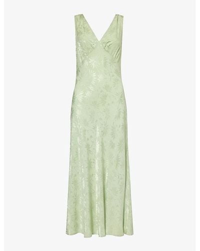 RIXO London Sandrine V-neck Floral-jacquard Woven Midi Dress - Green