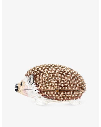 Judith Leiber Silver Jet Nuthedgehog Wilbur Crystal-embellished Metal Clutch Bag - Natural