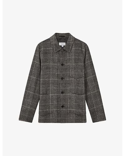 Reiss Covert Regular-fit Checked Wool-blend Jacket - Gray