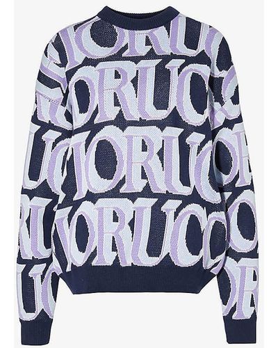 Fiorucci Intarsia Knit Sweater in Blue Monogram