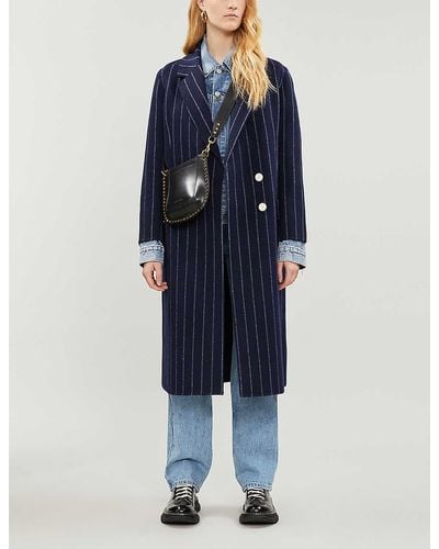 Sandro Striped Double-breasted Coat - Blue