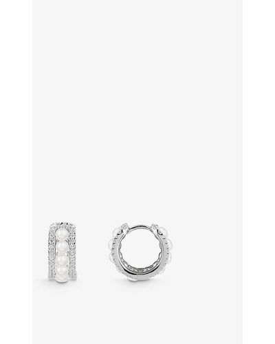 Apm Monaco Eternelle Sterling-, Freshwater Pearl And Zirconia Double-hoop Earrings - White