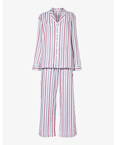 Derek Rose Capri Striped Cotton Pajama Set - White