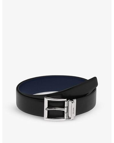 Prada Logo-engraved Reversible Leather Belt - Blue