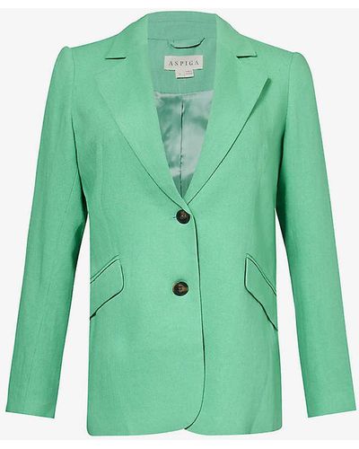 Aspiga Notch-lapel Regular-fit Linen-blend Blazer - Green