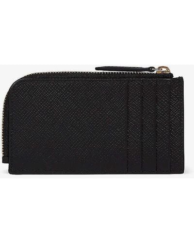 Smythson Panama Logo-embossed Four-card Leather Coin Purse - Black
