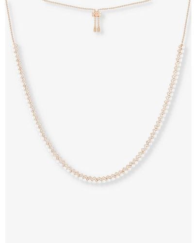 Apm Monaco Up And Down 18ct -plated Metal, Zirconia And Pearl Necklace - White