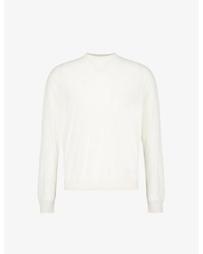 Emporio Armani Travel Brush-texture Regular-fit Wool Knitted Sweater Xx - White