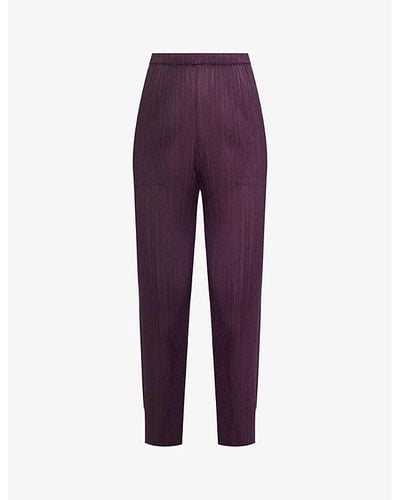 Pleats Please Issey Miyake Pleated Mid-rise Straight-leg Knitted Trousers - Purple