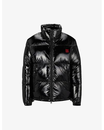 HUGO Stacked-logo Water-repellent Lacquered Shell Jacket - Black