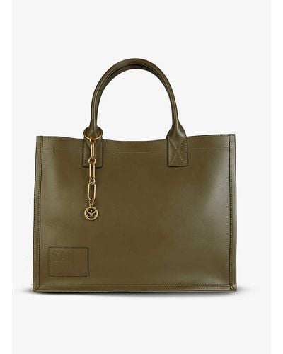 Sandro Womens Olive Green Kasbhcuir Brand-embossed Patch Leather Tote Bag 1 Size